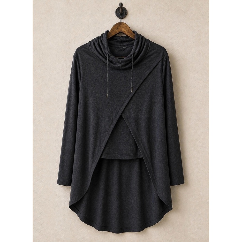 Coofandy Crossover Tulip Wrap High Low Hoodie Charcoal Grey Medium